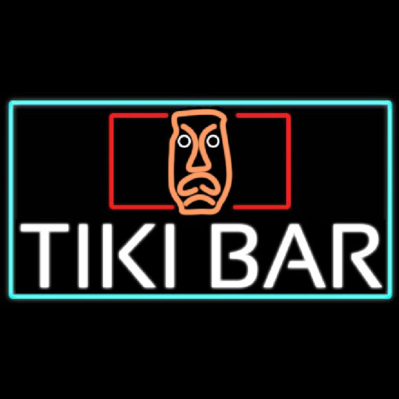 Tiki Bar Sculpture With Turquoise Border Real Neon Glass Tube Neonreclame