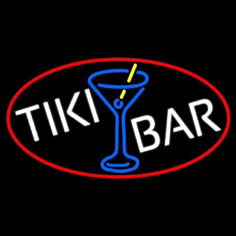 Tiki Bar Wine Glass Oval With Red Border Neonreclame