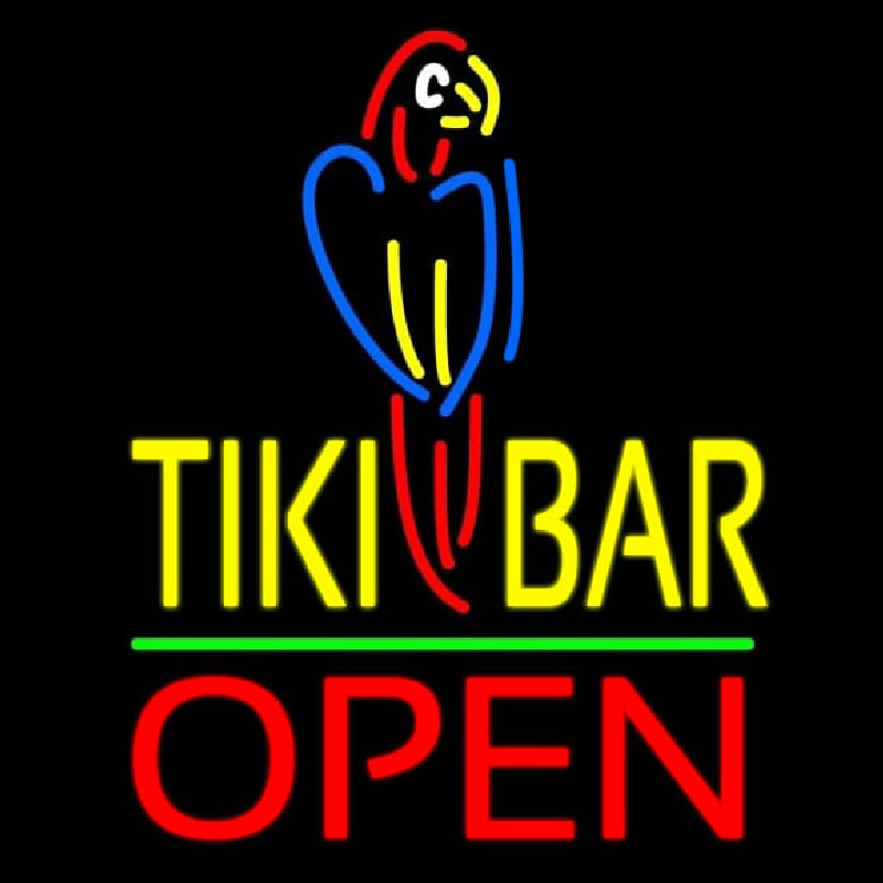 Tiki Bar With Parrot Open Neonreclame