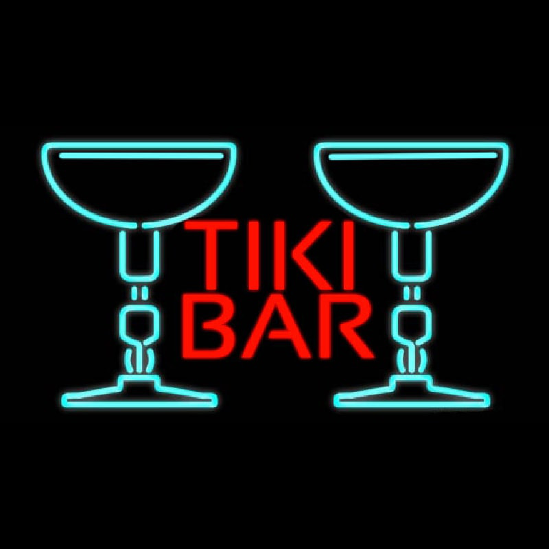 Tiki Bar with Two Martini Glasses Real Neon Glass Tube Neonreclame
