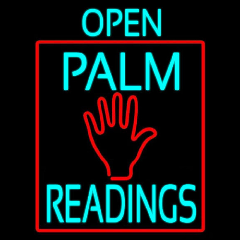 Turquoise Open Palm Readings Red Border Neonreclame