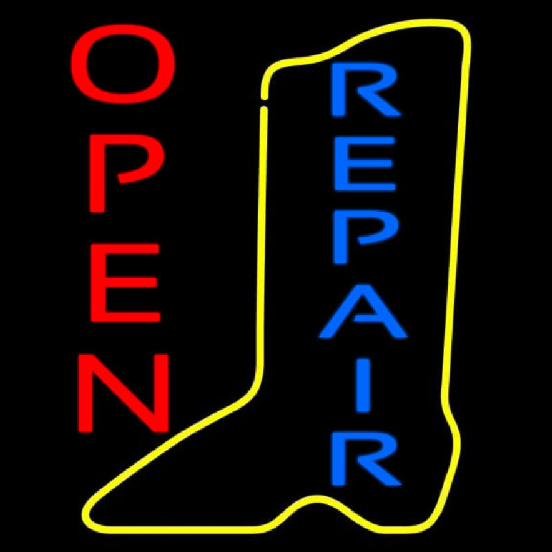 Vertical Yellow Shoe Blue Repair Open Neonreclame