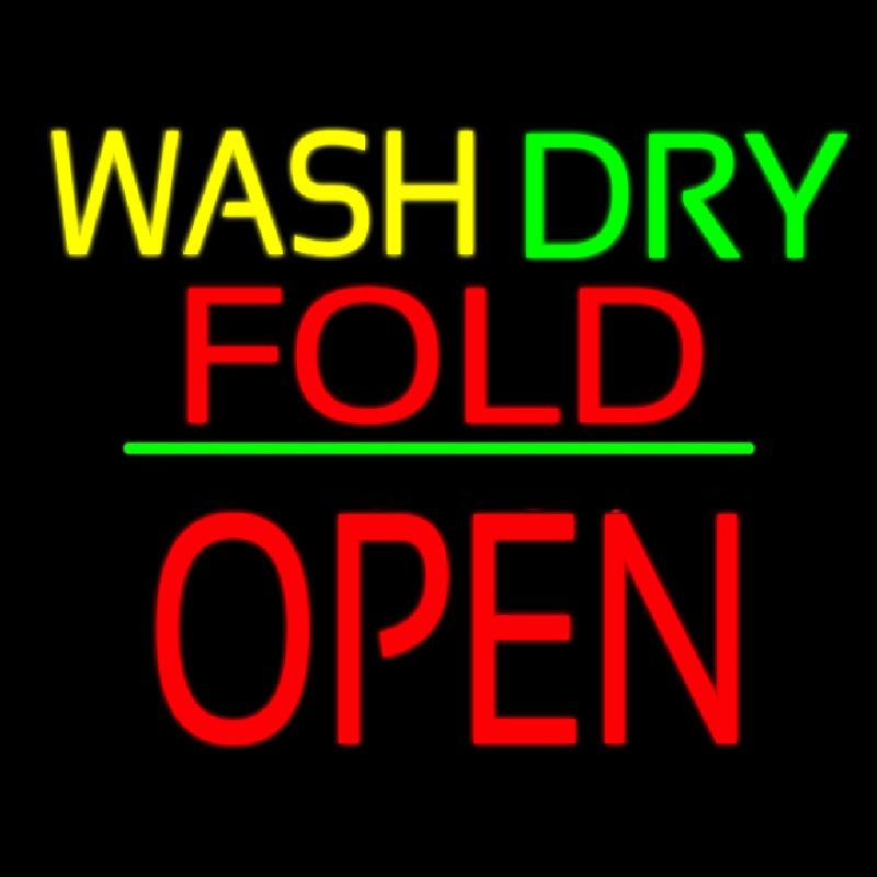 Wash Dry Fold Block Open Green Line Neonreclame