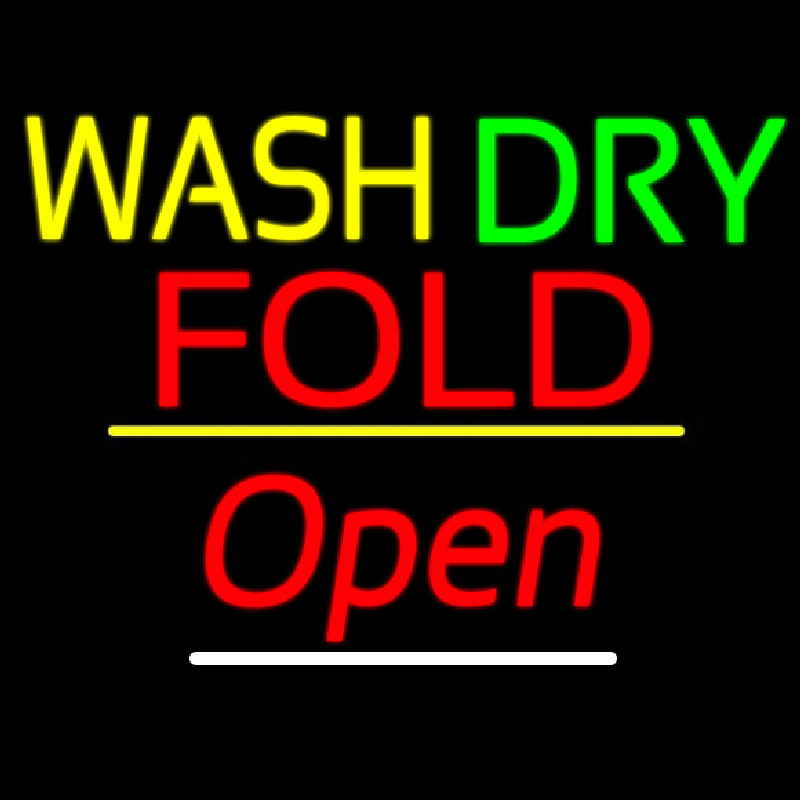 Wash Dry Fold Open Yellow Line Neonreclame
