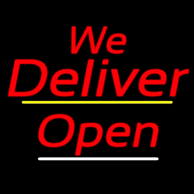 We Deliver Open Yellow Line Neonreclame