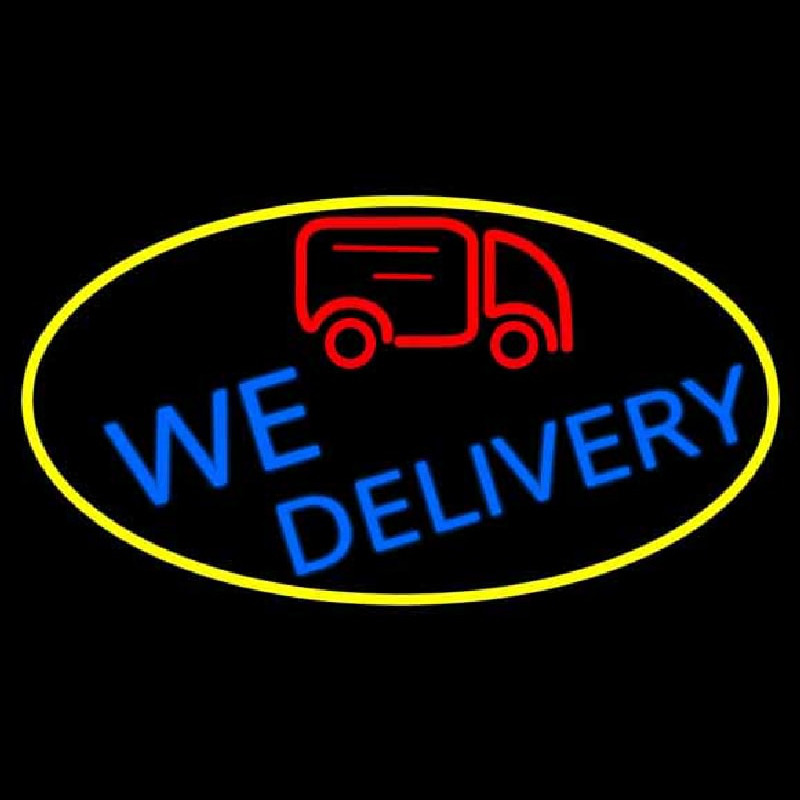 We Deliver Van Oval With Yellow Border Neonreclame