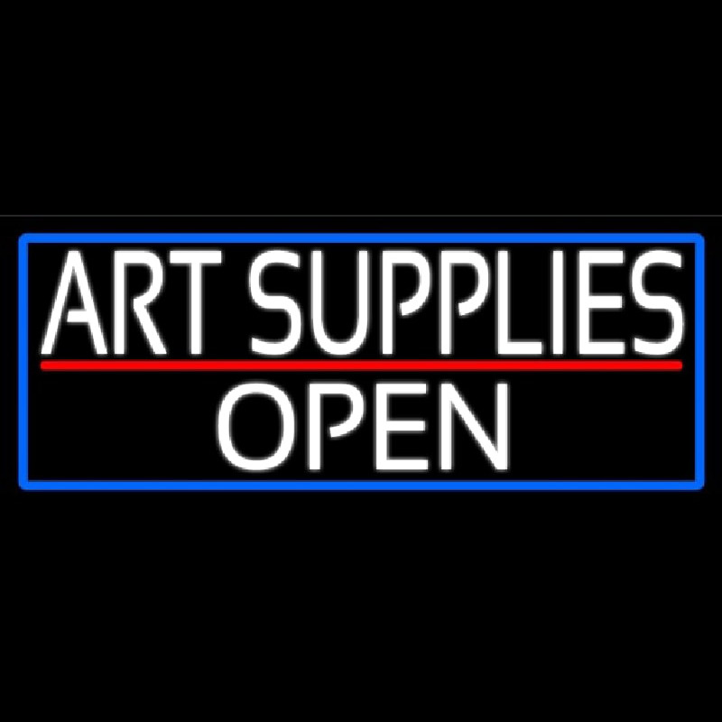 White Art Supplies Open With Blue Border Neonreclame