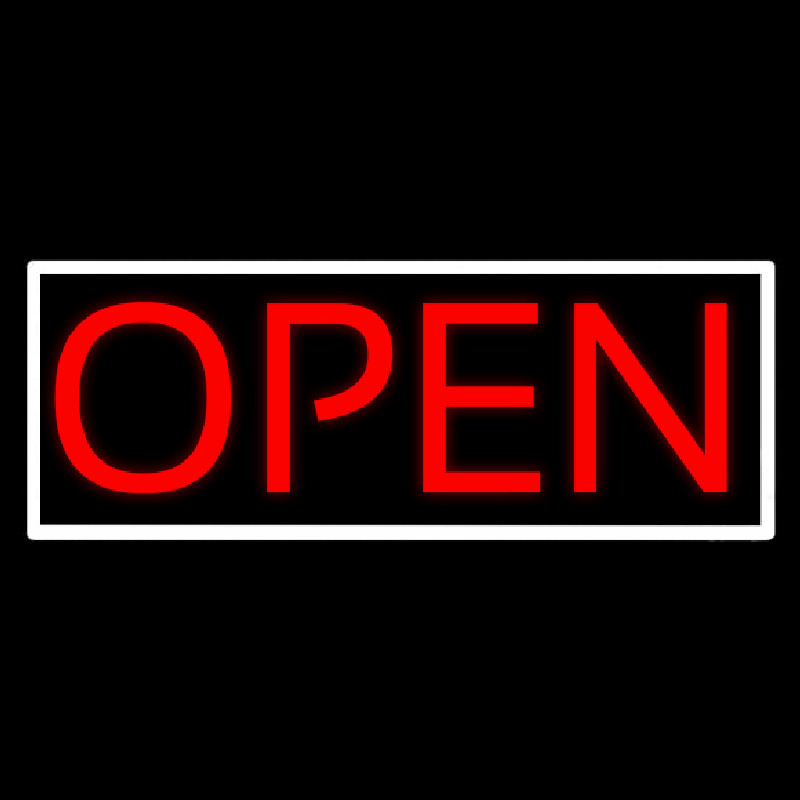 White Border Open Neonreclame