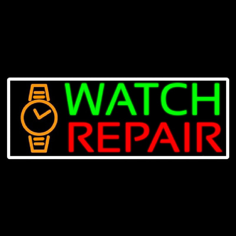 White Border Watch Repair With Logo Neonreclame