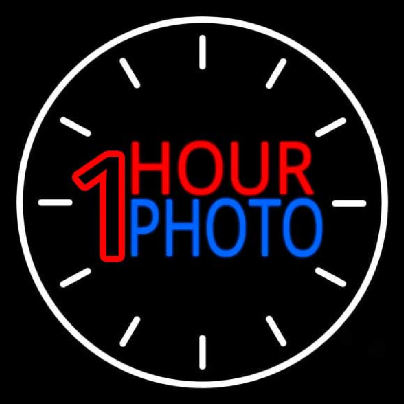 White Circle With 1 Hour Photo Neonreclame