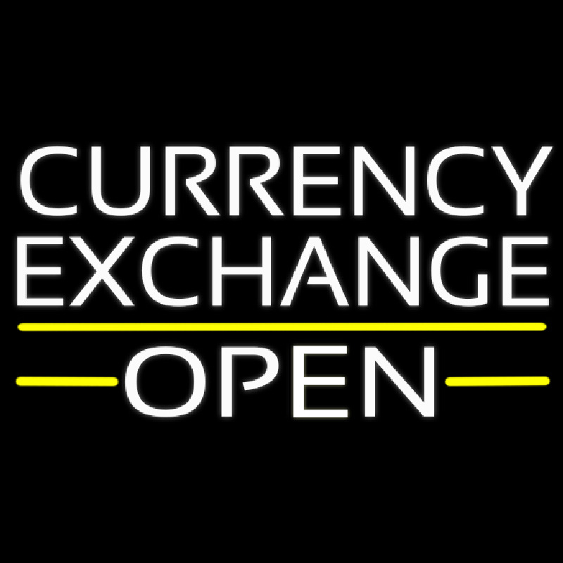 White Currency E change Open Neonreclame