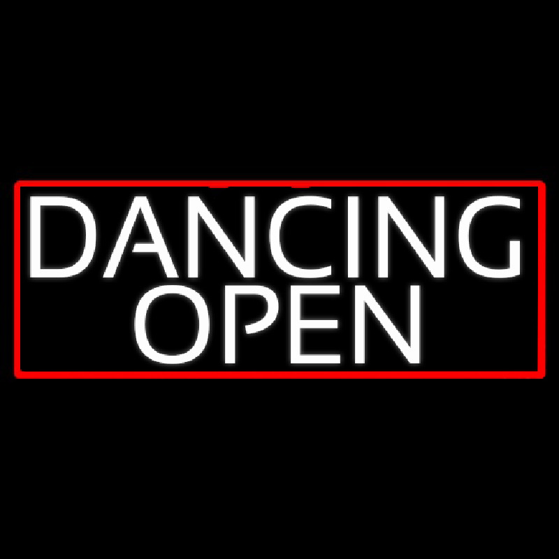 White Dancing Open With Red Border Neonreclame