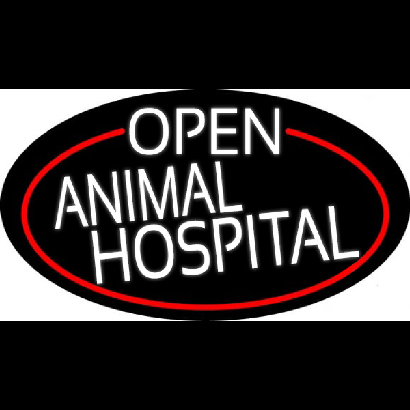 White Open Animal Hospital Oval With Red Border Neonreclame