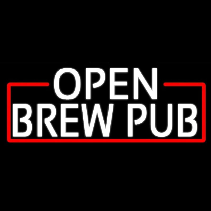 White Open Brew Pub With Red Border Neonreclame