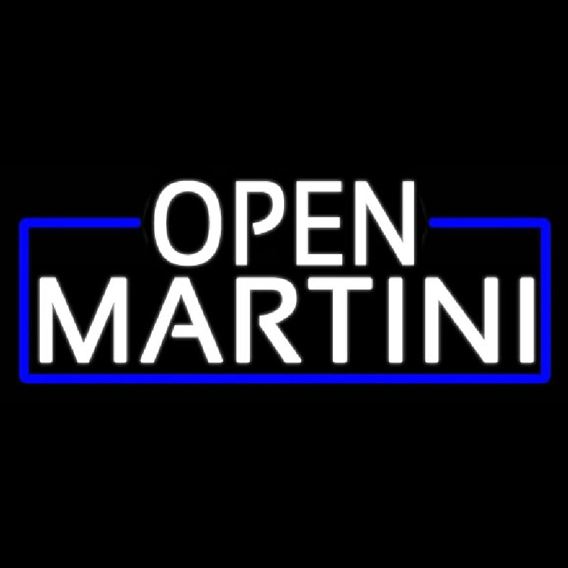 White Open Martini With Blue Border Real Neon Glass Tube Neonreclame