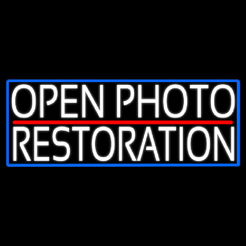 White Open Photo Restoration With Blue Border Neonreclame
