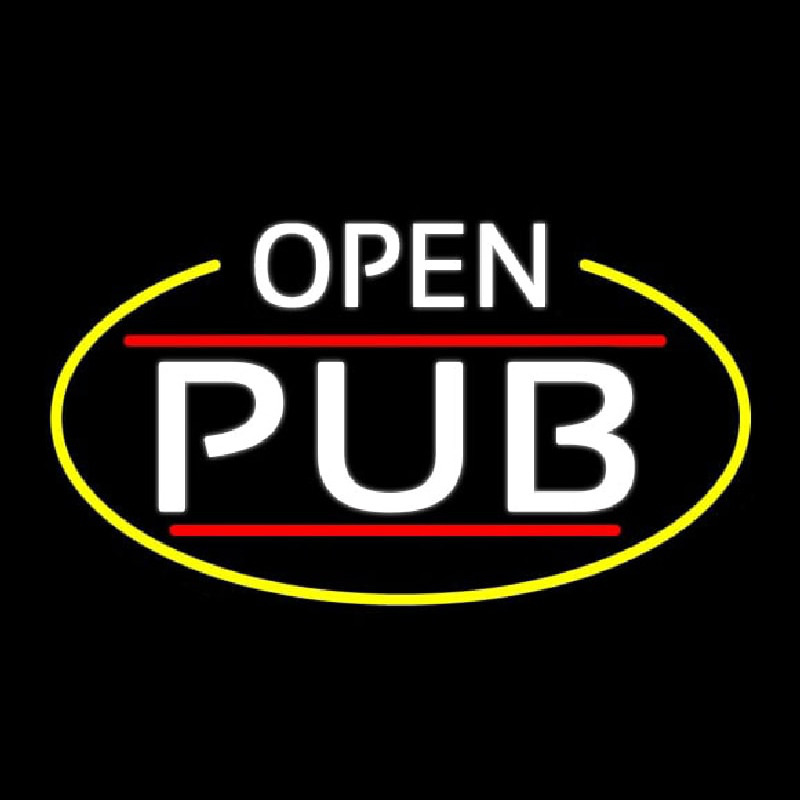 White Open Pub Oval With Yellow Border Neonreclame