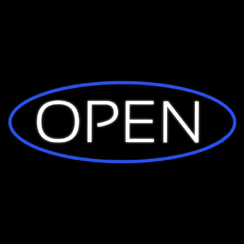 White Open With Blue Oval Border Neonreclame