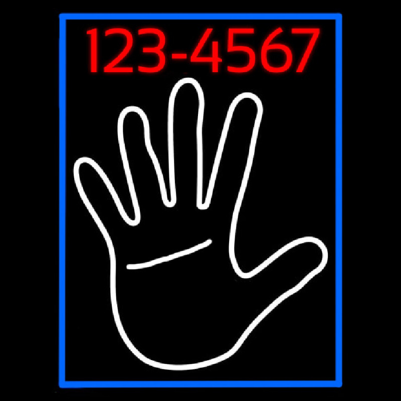 White Palm With Phone Number Blue Border Neonreclame