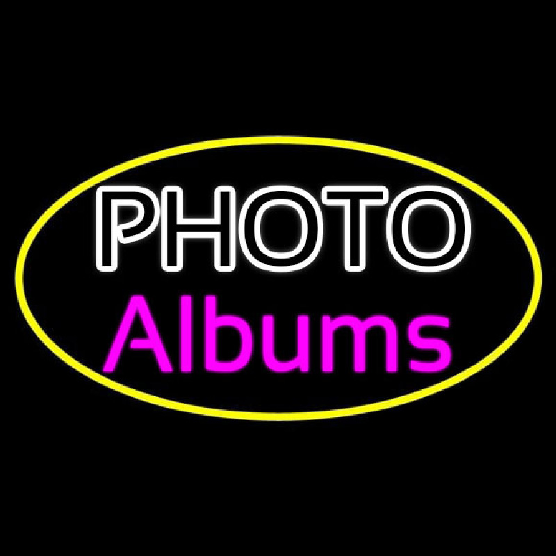 White Photo Album With Yellow Oval Neonreclame