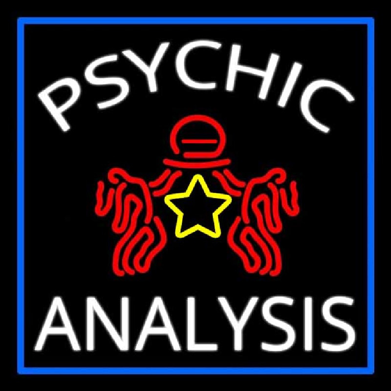 White Psychic Analysis With Logo And Blue Border Neonreclame