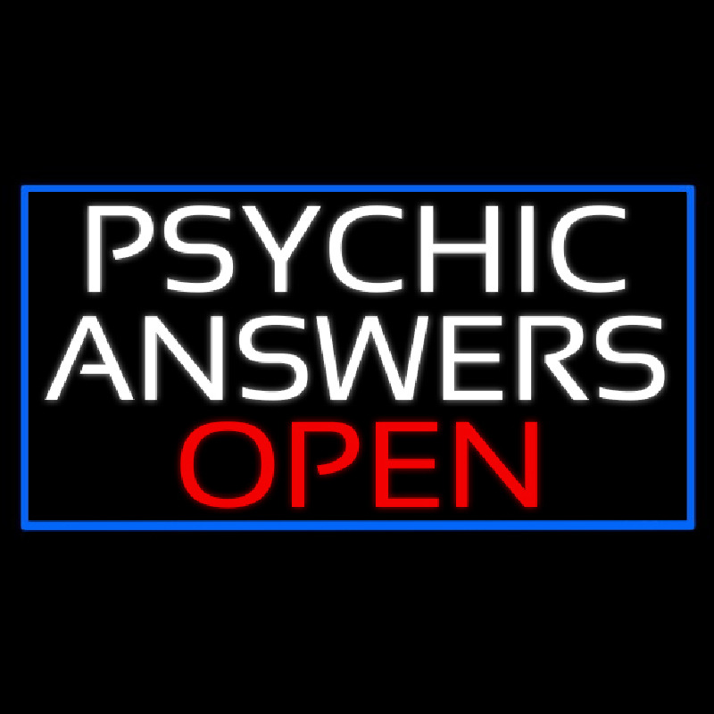 White Psychic Answers Red Open Blue Border Neonreclame