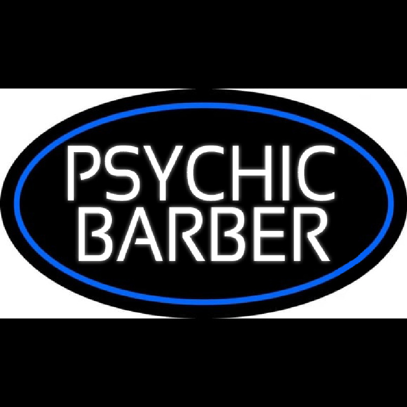 White Psychic Barber With Blue Border Neonreclame