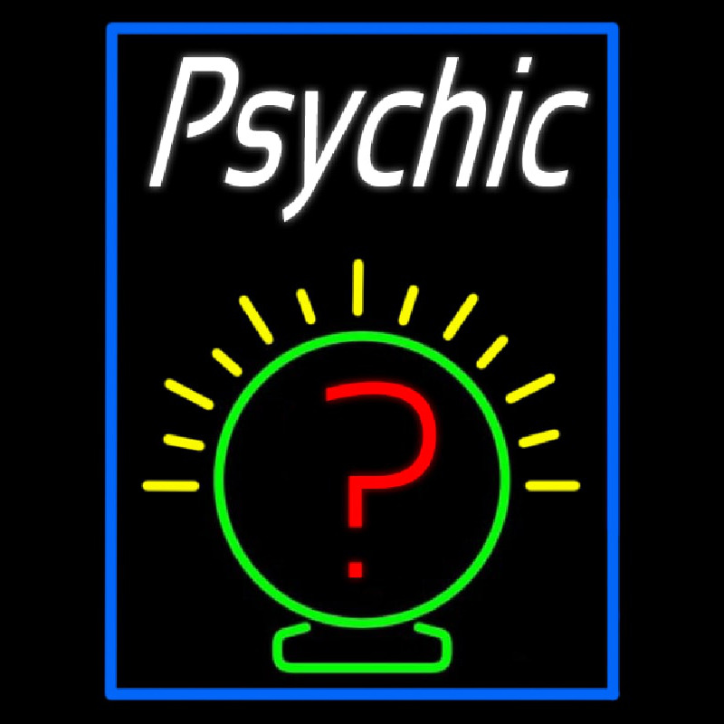 White Psychic Blue Border Neonreclame