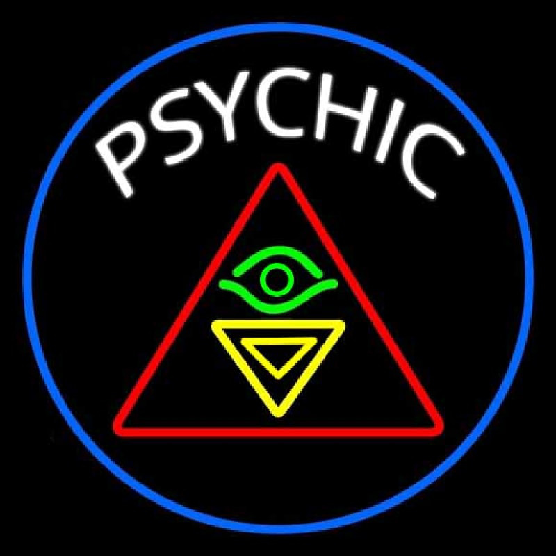 White Psychic Logo And Blue Border Neonreclame