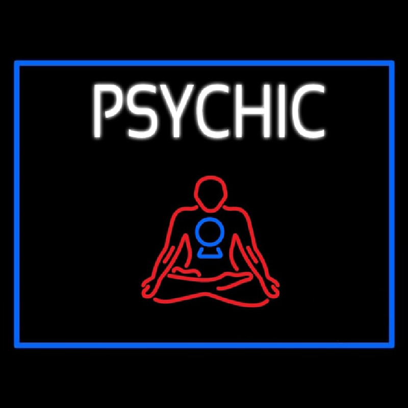 White Psychic Logo With Blue Border Neonreclame