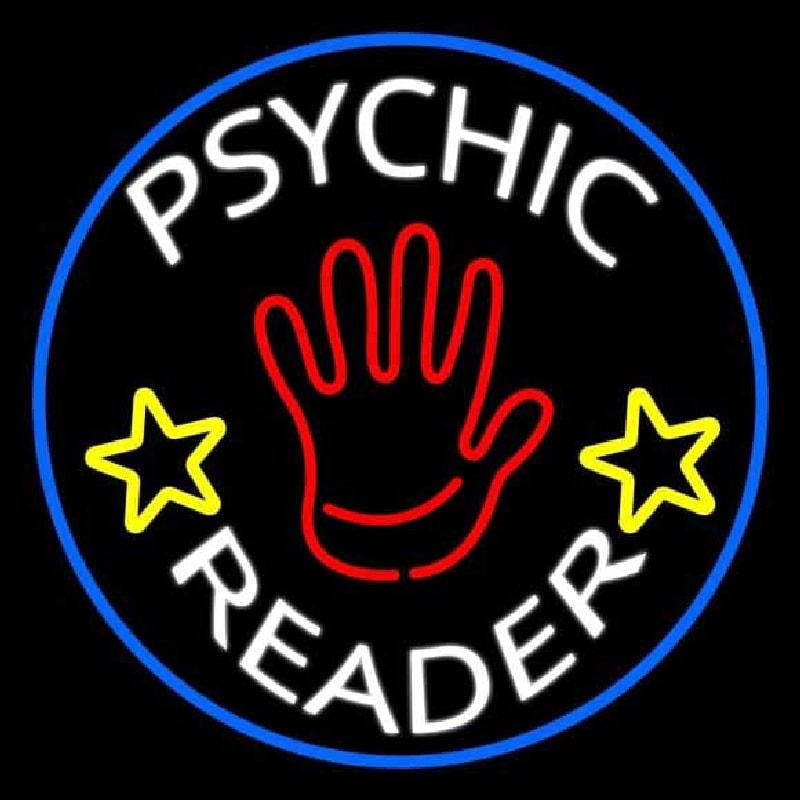 White Psychic Reader With Red Palm Blue Circle Neonreclame