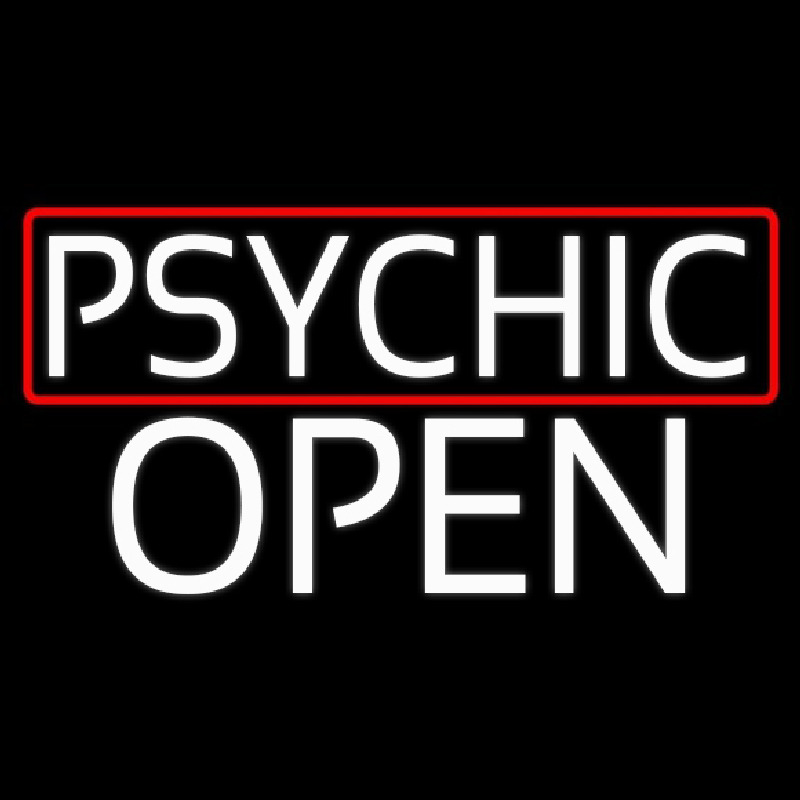 White Psychic Red Border Open Neonreclame