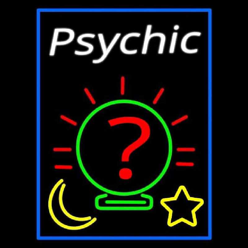 White Psychic With Blue Border Neonreclame