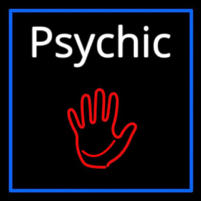 White Psychic With Blue Border Neonreclame
