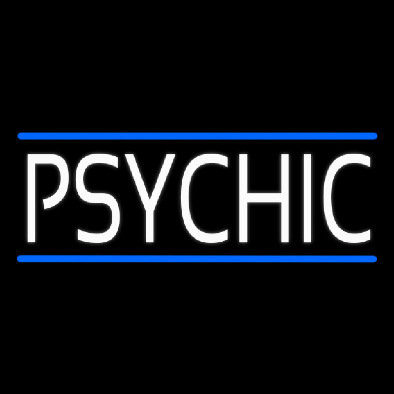 White Psychic With Blue Line Neonreclame