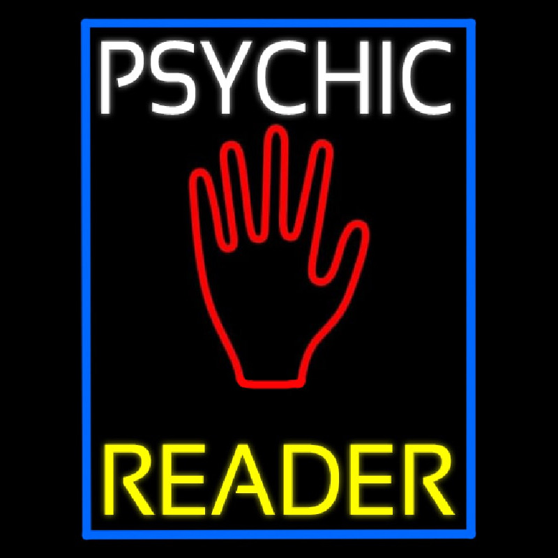 White Psychic Yellow Reader Blue Border Neonreclame