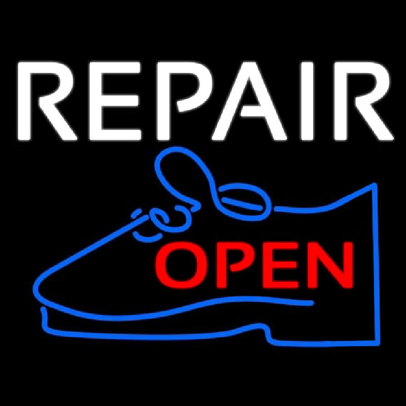 White Repair Blue Shoe Open Neonreclame