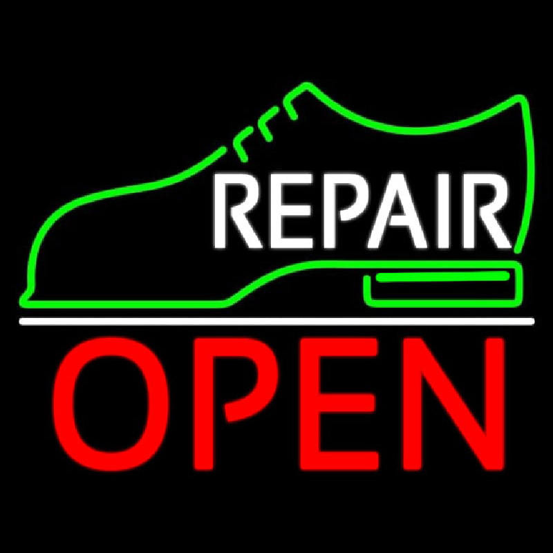 White Repair Shoe Logo Open Neonreclame