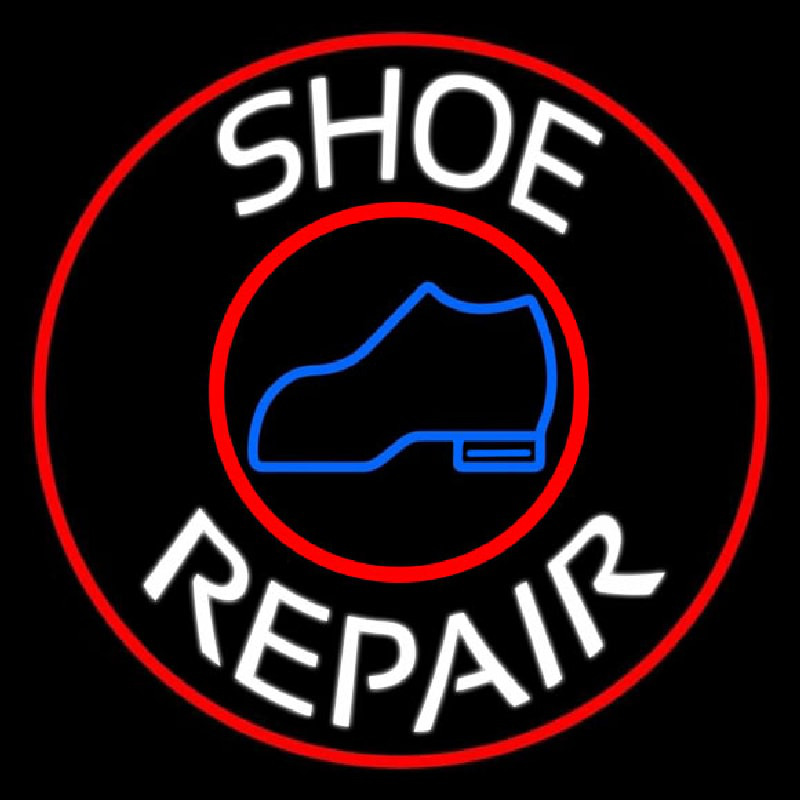 White Shoe Repair Withe Red Border Neonreclame