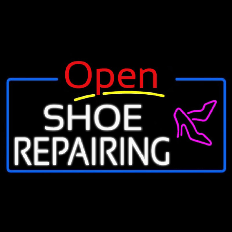 White Shoe Repairing Open Neonreclame