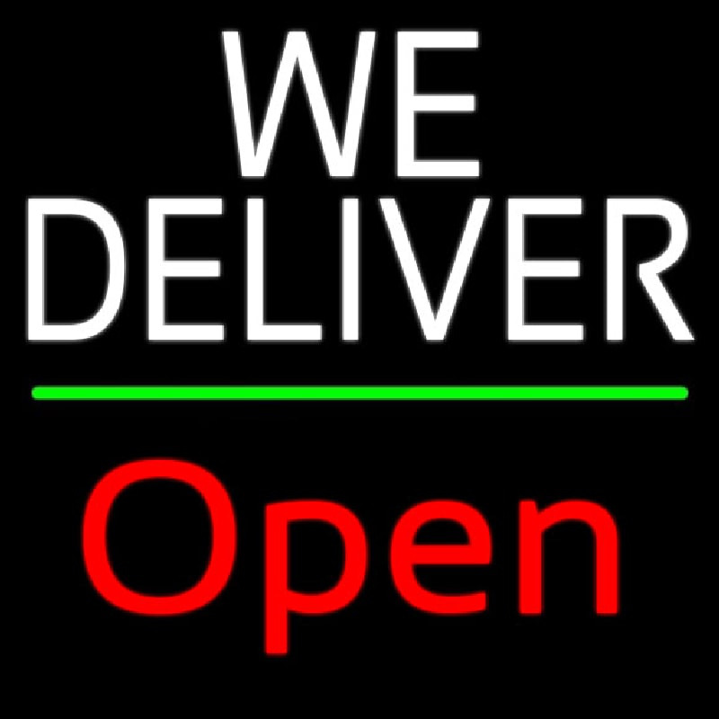 White We Deliver Green Line Open Neonreclame