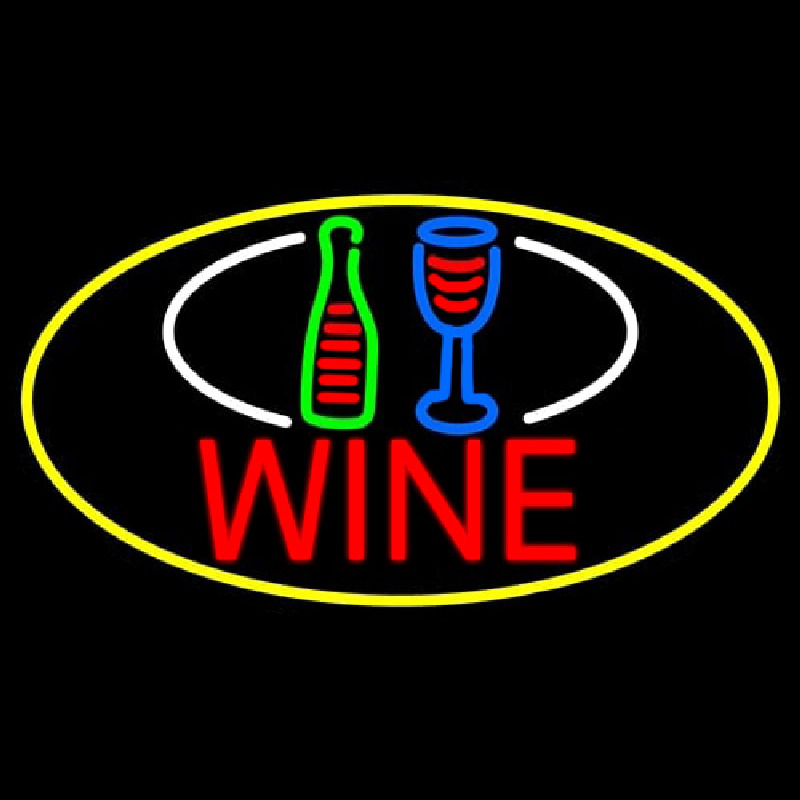 Wine Bottle Glass Oval With Yellow Border Neonreclame