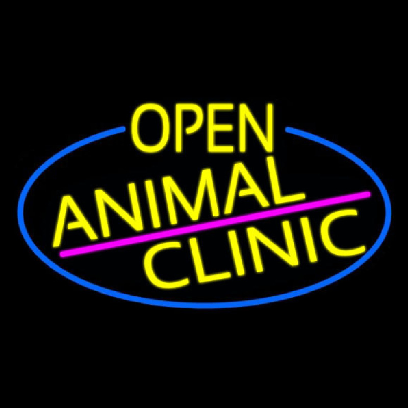 Yellow Animal Clinic Oval With Blue Border Neonreclame