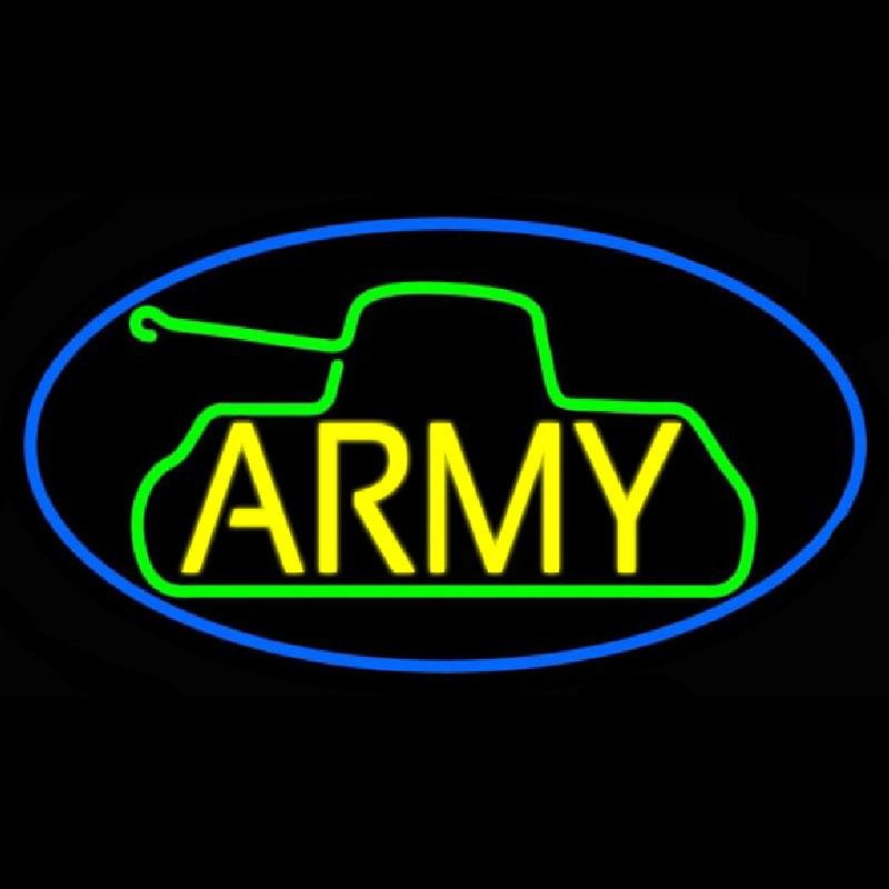 Yellow Army With Blue Oval Border Neonreclame
