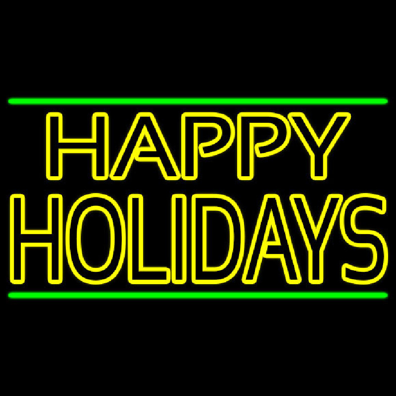 Yellow Double Stroke Happy Holidays Neonreclame