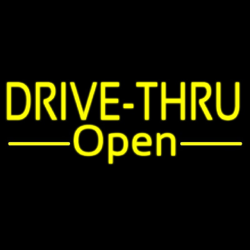 Yellow Drive Thru Open Neonreclame