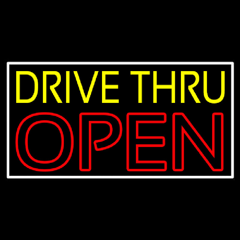 Yellow Drive Thru Open Red Neonreclame