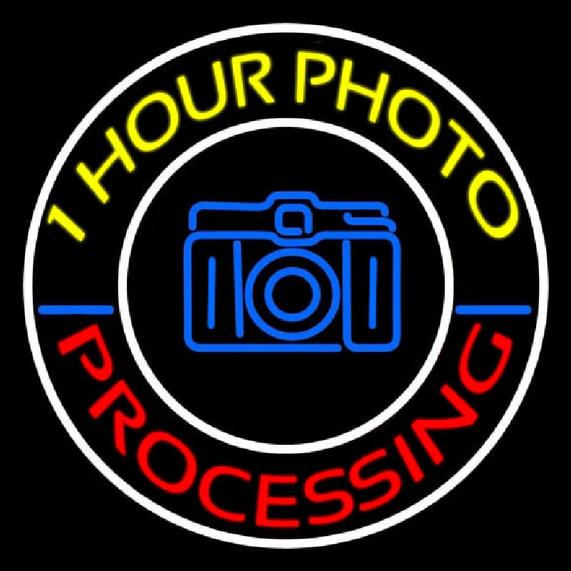 Yellow One Hour Photo Processing Neonreclame