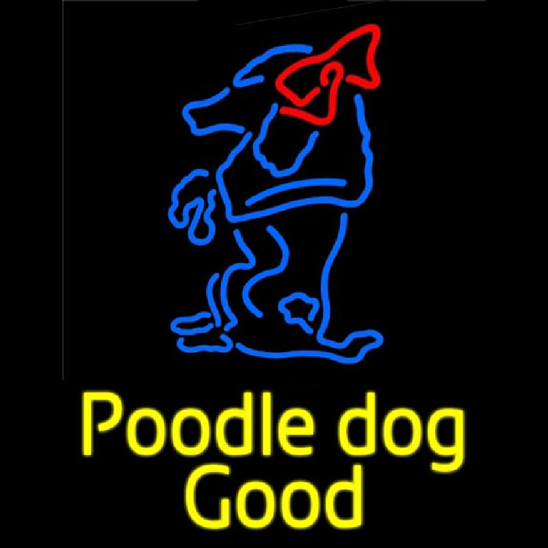 Yellow Poodle Dog Blue Logo Neonreclame