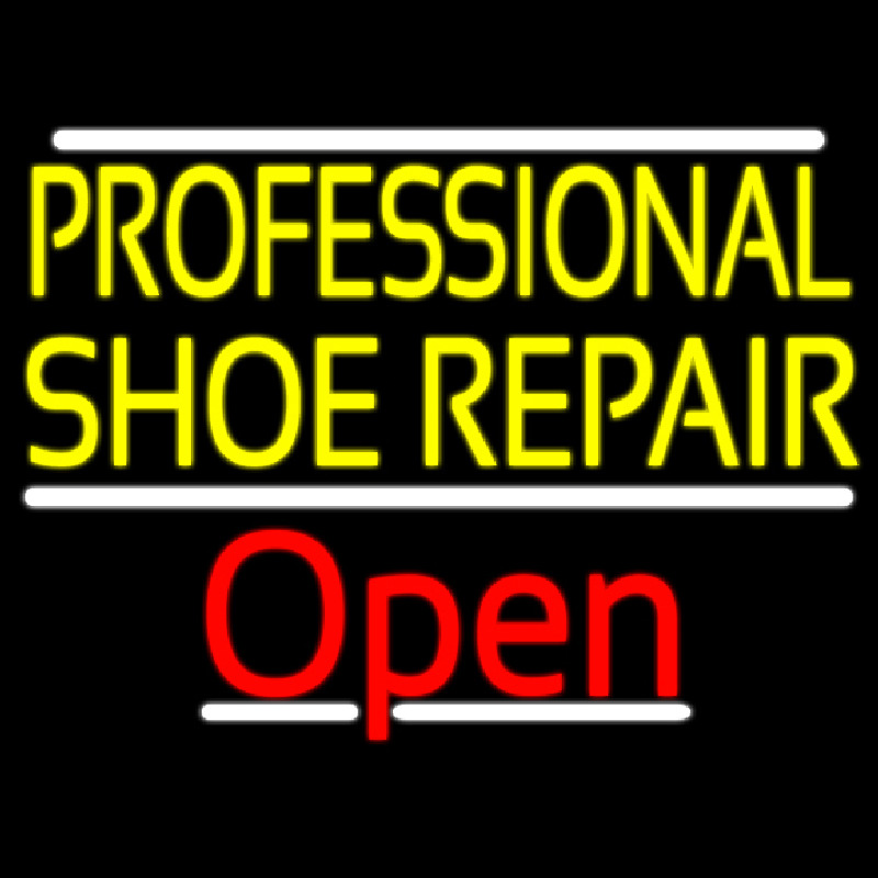 Yellow Professional Shoe Repair Open Neonreclame